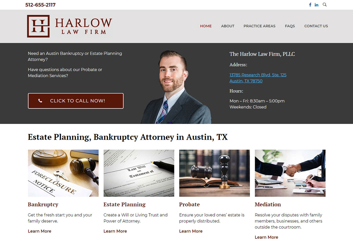The Harlow Law Firm banner, PLLC Website Banner, BOYD LAKE SEO, , Leander, TX