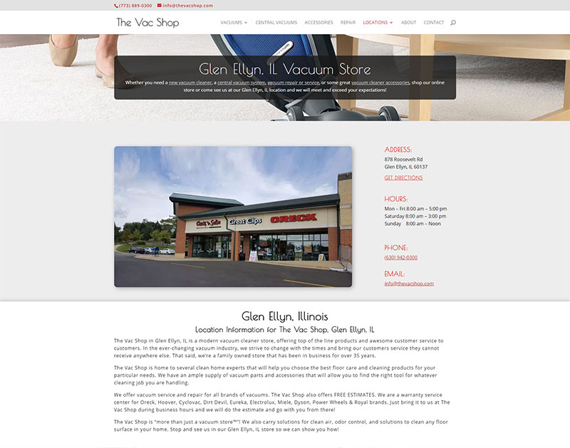 The Vac Shop Location Page, BOYD LAKE SEO, Web Design, Leander, TX